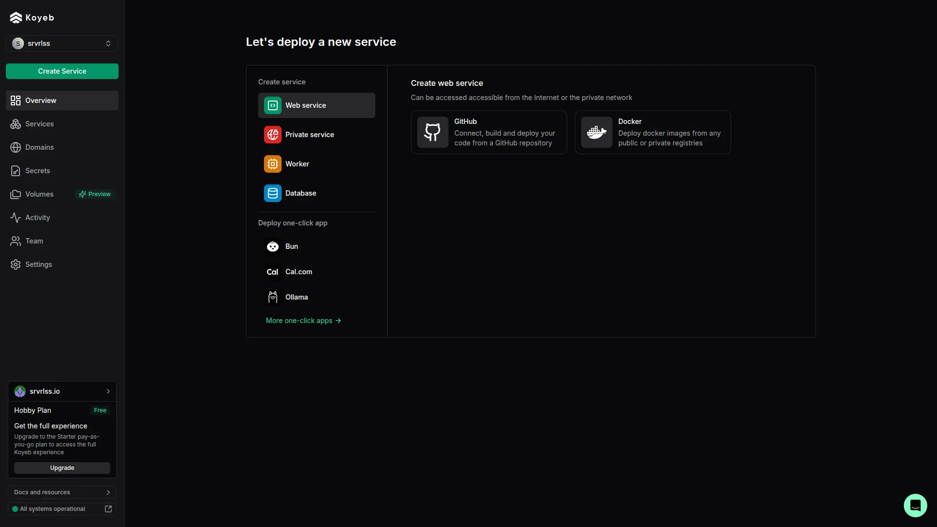 Koyeb Dashboard