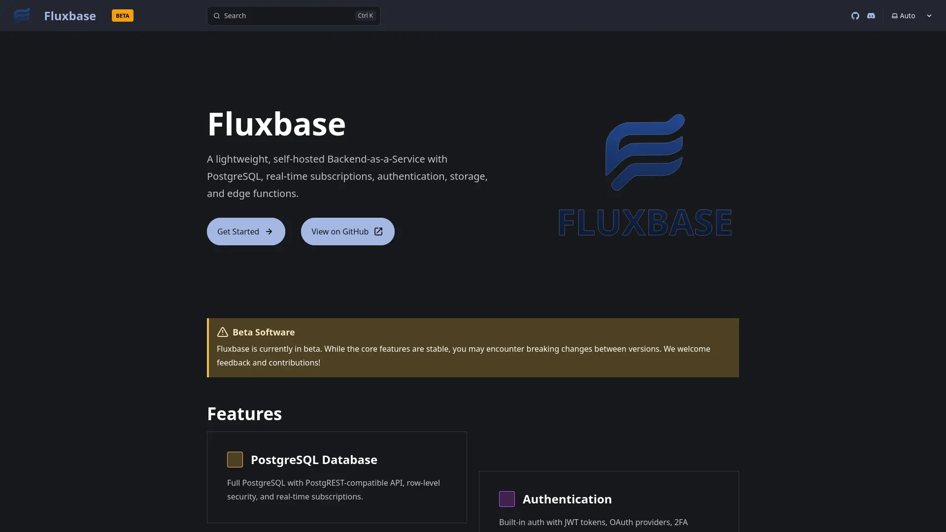 Fluxbase Homepage