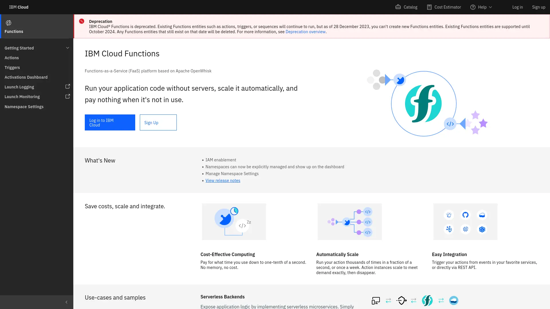 IBM Cloud Functions Homepage