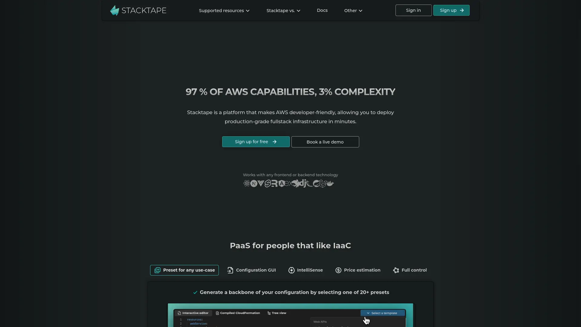 Stacktape Homepage